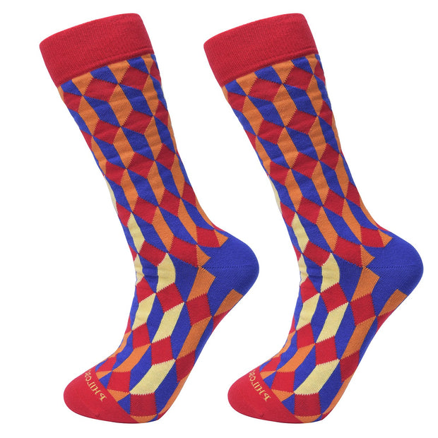 Socks-Bricks-Cool-Patterns-Crew-Socks-Red