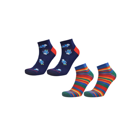 Ankle Socks - Robots with a Heart and Cool Stripes
