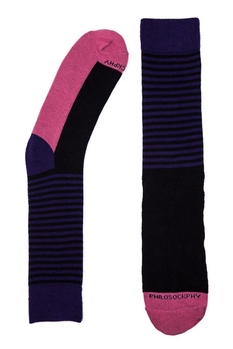 Socks - Stripes On Blocks Patterned Socks By Philosockphy (Blue)