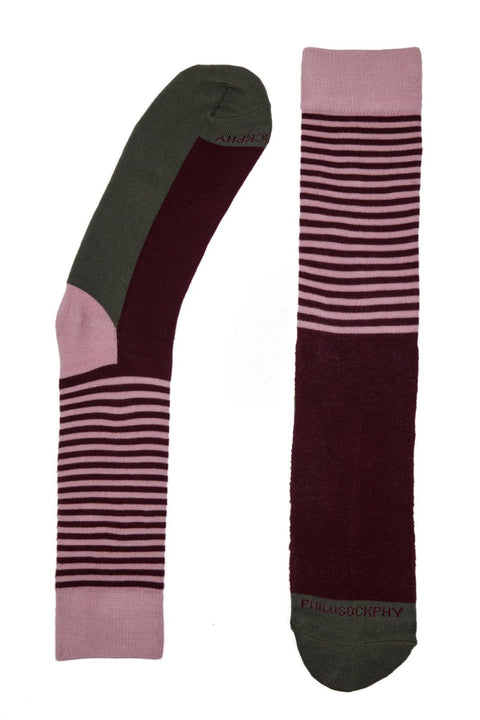 Socks - Stripes On Blocks Patterned Socks By Philosockphy (Burgundy)