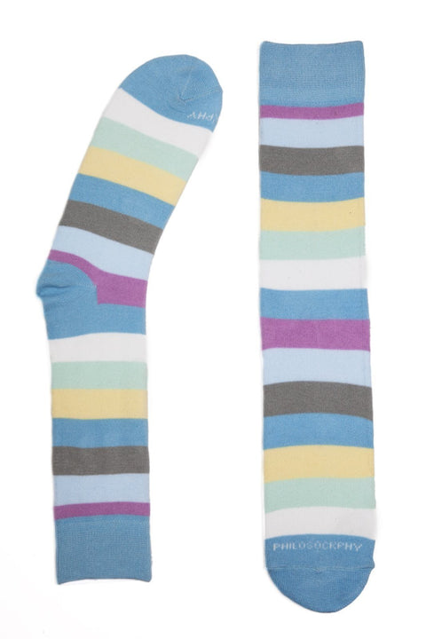 Socks - Stripes Patterned Socks By Philosockphy (Blue)